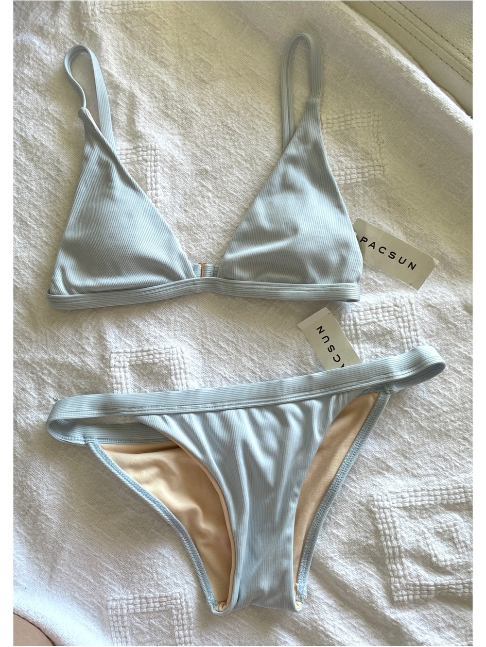 NWT Light Blue PACSUN L.A. Hearts Light Blue Ribbed Triangle Bikini, XS